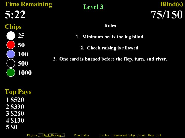 Standard Poker Tournament Rules