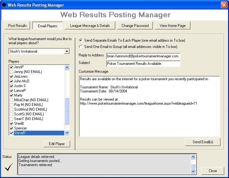 Online poker tournament manager